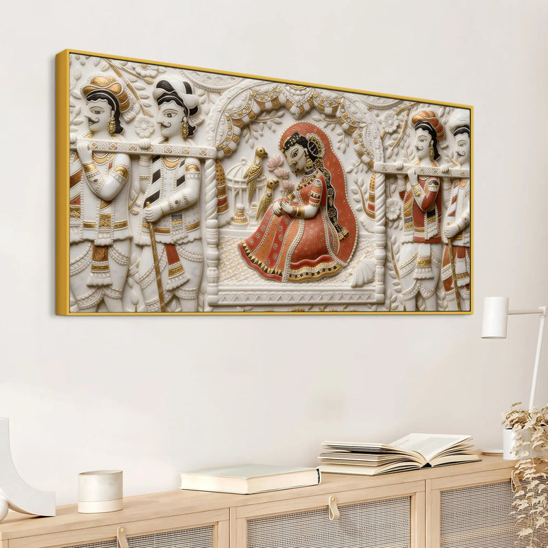 Royal Princess in Palanquin with Cute Birds 3D Canvas Wall Painting