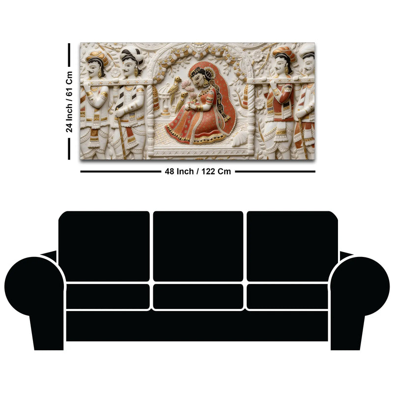 Royal Princess in Palanquin with Cute Birds 3D Canvas Wall Painting