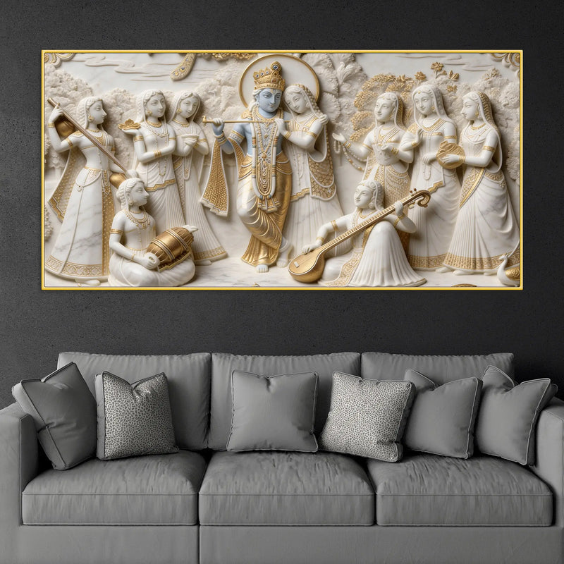 Royal Radha Krishna Raas Leela 3D Canvas Wall Painting