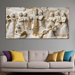 Royal Radha Krishna Raas Leela 3D Canvas Wall Painting