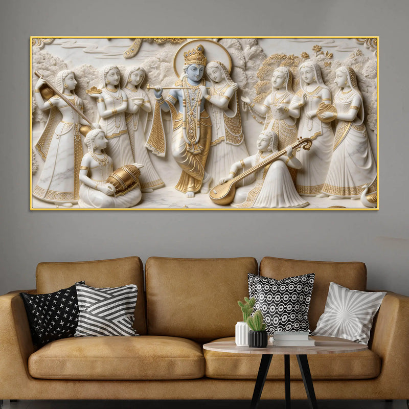Royal Radha Krishna Raas Leela 3D Canvas Wall Painting