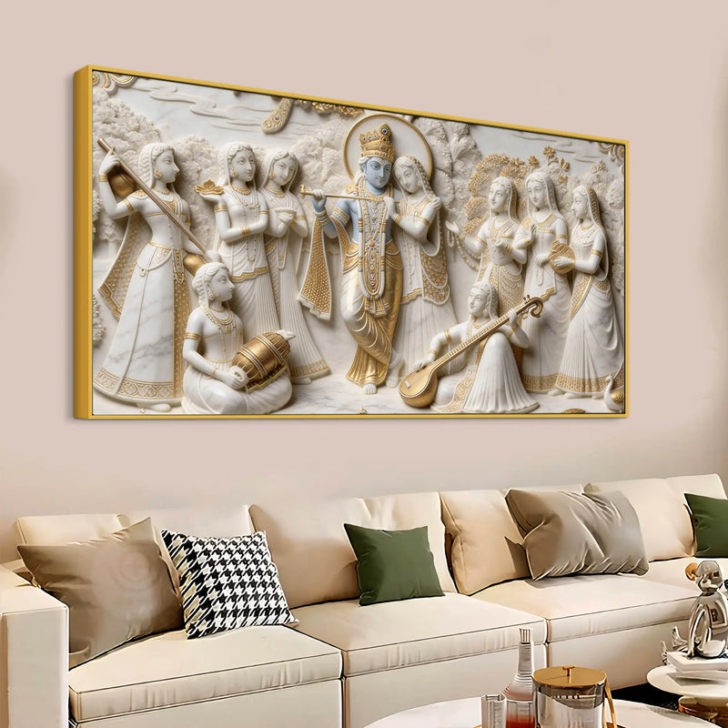 Royal Radha Krishna Raas Leela 3D Canvas Wall Painting