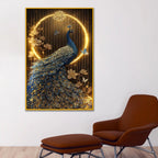 Royal Radiance Peacock Floating Frame Crystal Wall Painting