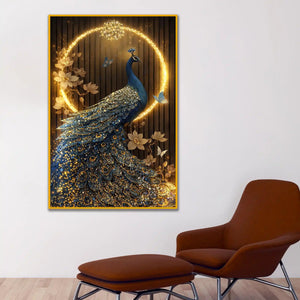Royal Radiance Peacock Floating Frame Crystal Wall Painting