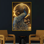 Royal Radiance Peacock Floating Frame Crystal Wall Painting