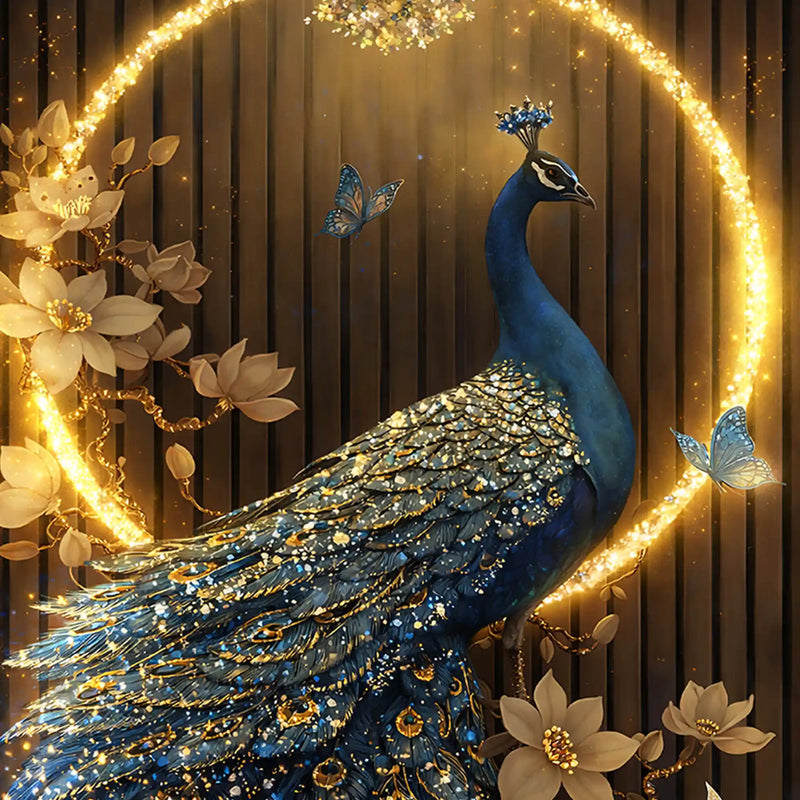 Royal Radiance Peacock Floating Frame Crystal Wall Painting