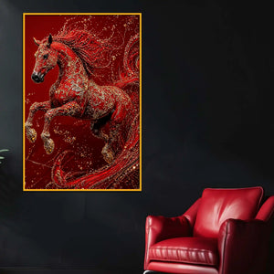 Royal Red Horse Floating Frame Crystal Wall Painting