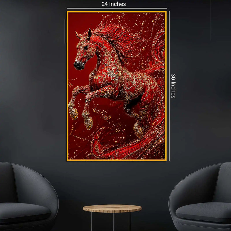 Royal Red Horse Floating Frame Crystal Wall Painting