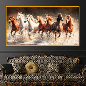 Royal Running Horses Crystal Glass Wall Painting