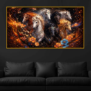 Royal Running Horses Crystal Glass Wall Painting for Home Décor