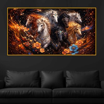 Royal Running Horses Crystal Glass Wall Painting for Home Décor