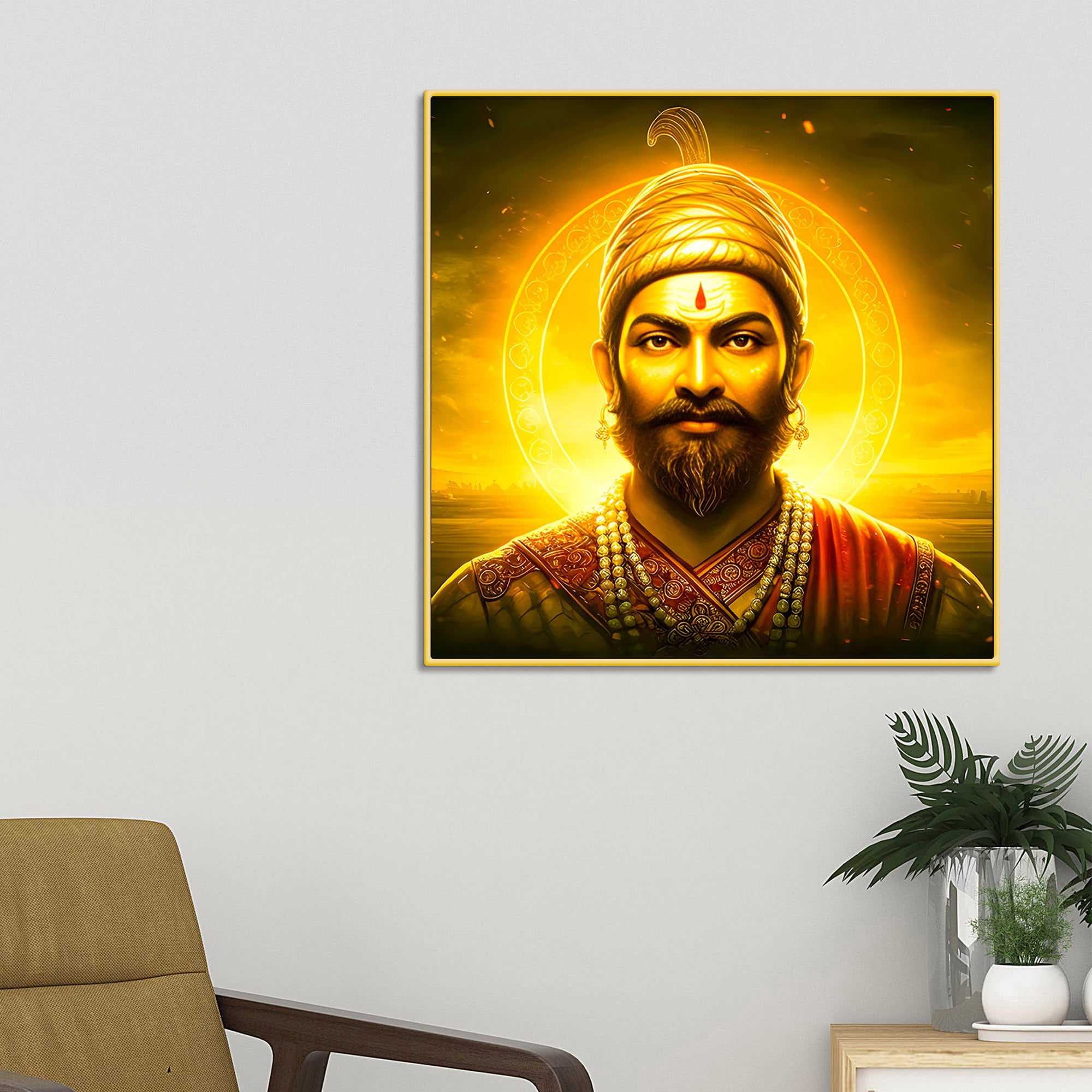 Royal Shivaji Maharaj Golden Aura Canvas Wall Painting
