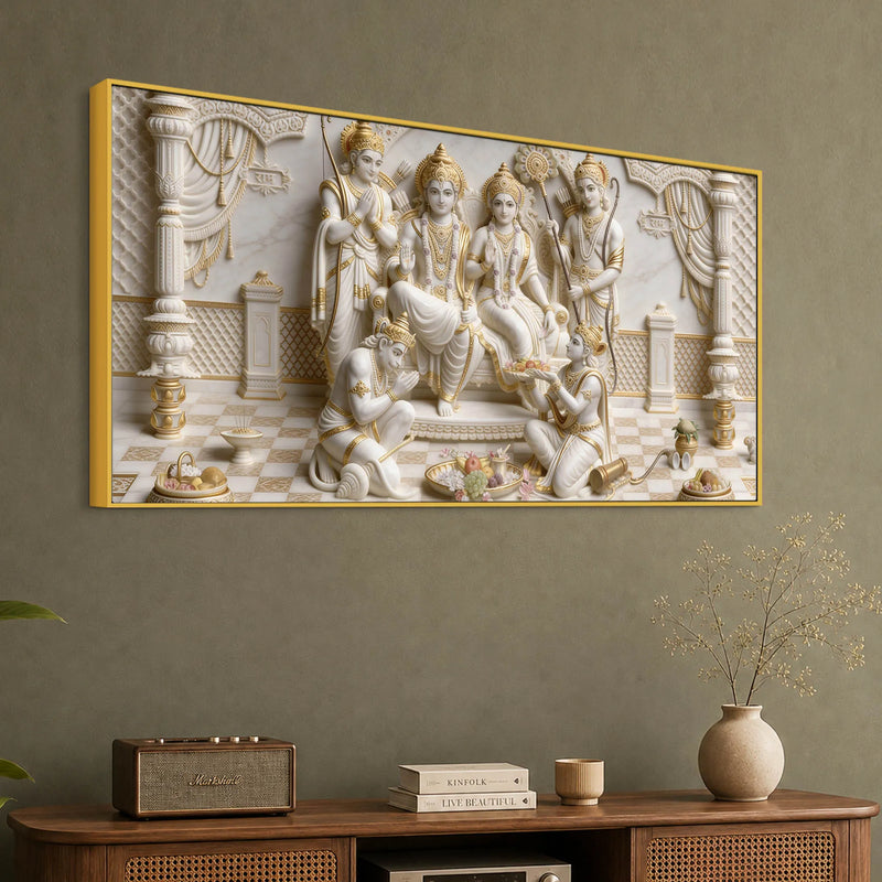 Royal Shri Ram Darbar Divine Blessings 3D Canvas Wall Painting