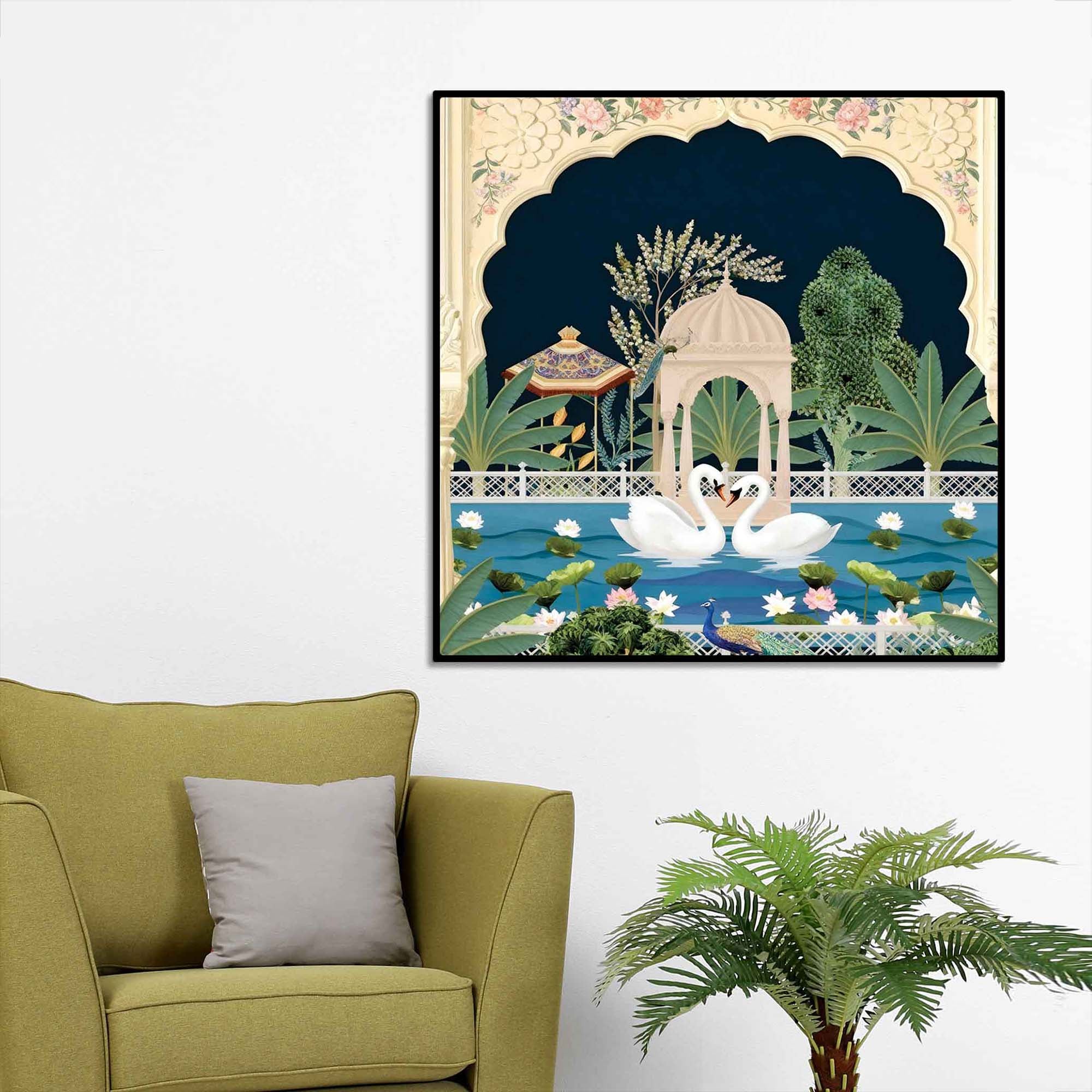 Royal Swan Pichwai Painting | Luxury Indian Wall Art for Living Room