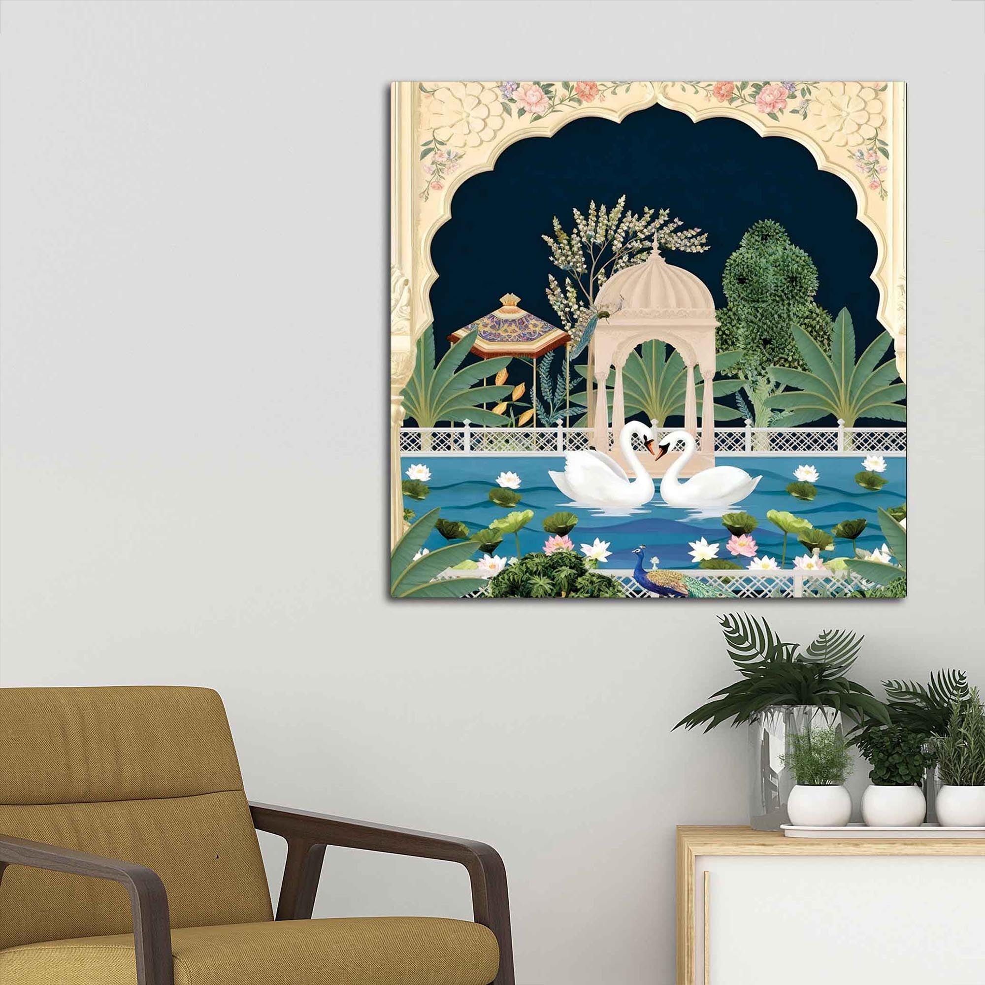 Royal Swan Pichwai Painting | Luxury Indian Wall Art for Living Room