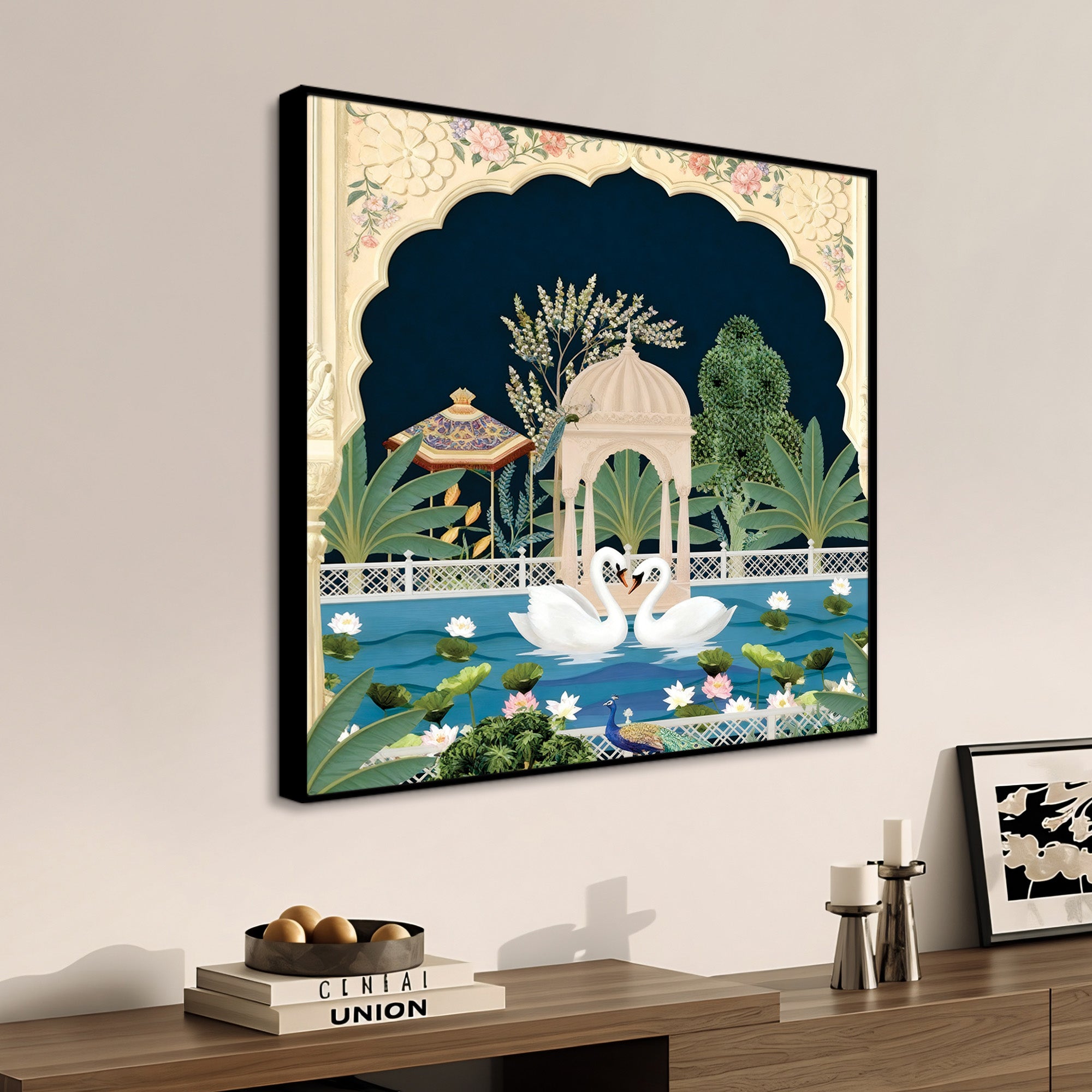 Royal Swan Pichwai Painting | Luxury Indian Wall Art for Living Room