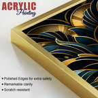 Royal Teal & Golden Botanical Acrylic Floating Wall Painting Set of 2