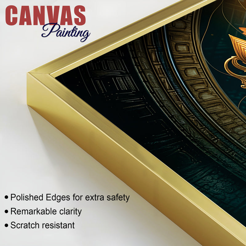 Royal Temple Inspired Lord Shri Ganeshji Canvas Wall Art Painting for Home & Office – Elegant Spiritual Wall Décor