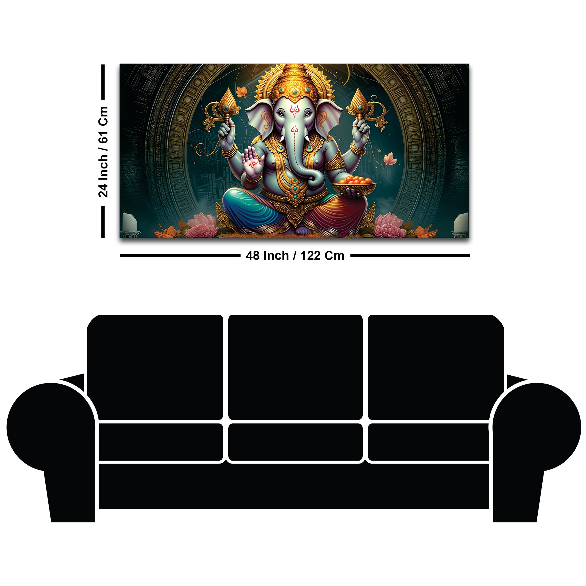 Royal Temple Inspired Lord Shri Ganeshji Canvas Wall Art Painting for Home & Office – Elegant Spiritual Wall Décor