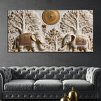 Royal Twin Elephants Beneath Sacred Trees 3D Effect Canvas Wall Painting