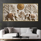 Royal Twin Elephants Beneath Sacred Trees 3D Effect Canvas Wall Painting