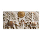 Royal Twin Elephants Beneath Sacred Trees 3D Effect Canvas Wall Painting