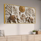 Royal Twin Elephants Beneath Sacred Trees 3D Effect Canvas Wall Painting