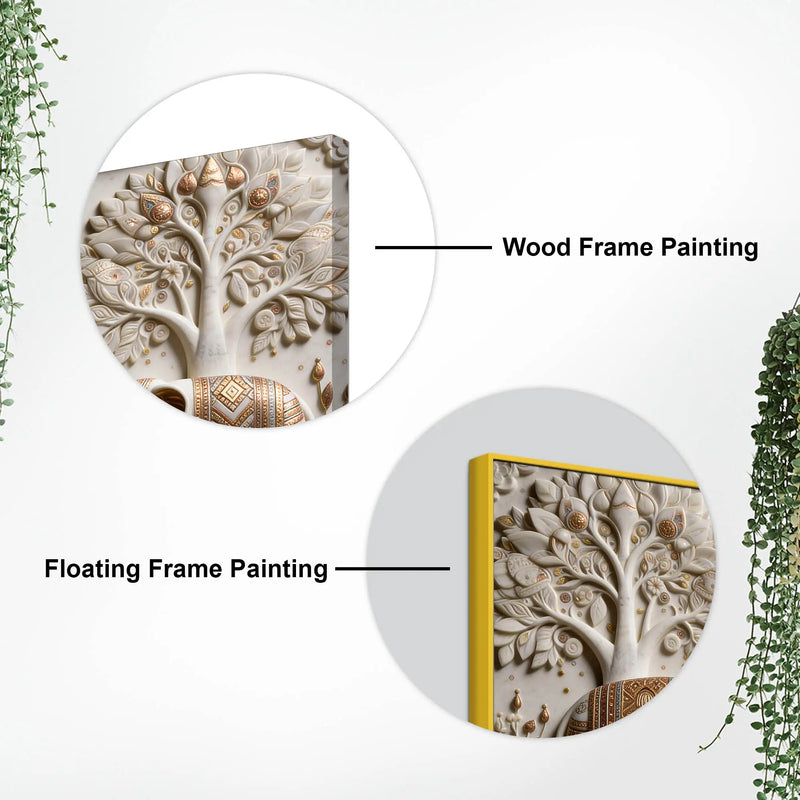 Royal Twin Elephants Beneath Sacred Trees 3D Effect Canvas Wall Painting