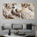 Royal White and Golden Peacock in Blooming Floral Garden 3D Canvas Wall Painting