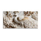 Royal White and Golden Peacock in Blooming Floral Garden 3D Canvas Wall Painting