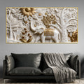 Royal White Elephant in Golden Floral Garden 3D Canvas Wall Painting