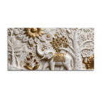 Royal White Elephant in Golden Floral Garden 3D Canvas Wall Painting