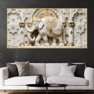 Royal White Elephant in Ornate Palace 3D Canvas Wall Painting