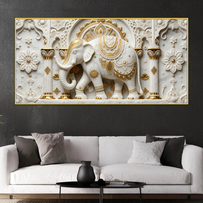 Royal White Elephant in Ornate Palace 3D Canvas Wall Painting
