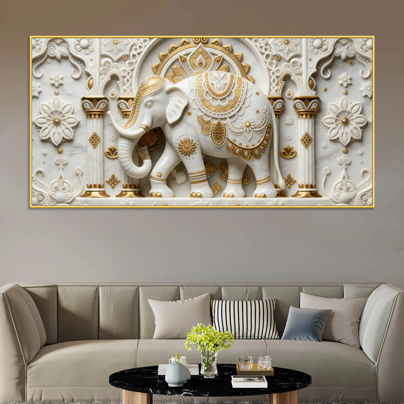 Royal White Elephant in Ornate Palace 3D Canvas Wall Painting