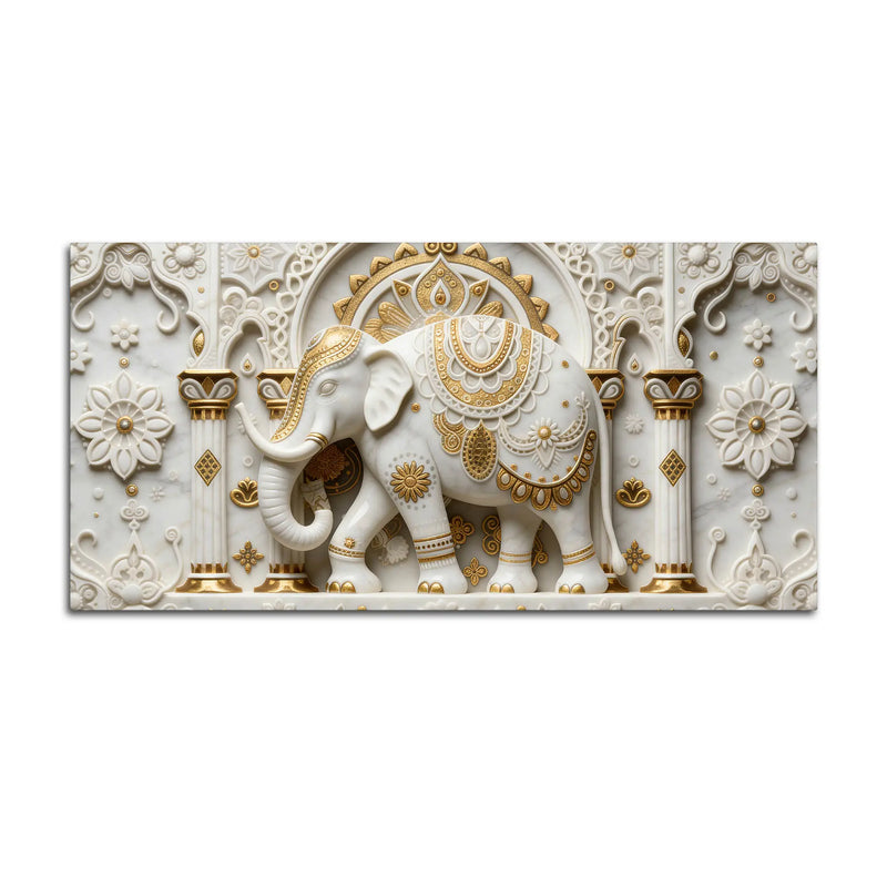 Royal White Elephant in Ornate Palace 3D Canvas Wall Painting