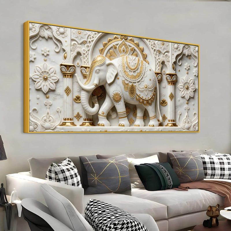Royal White Elephant in Ornate Palace 3D Canvas Wall Painting