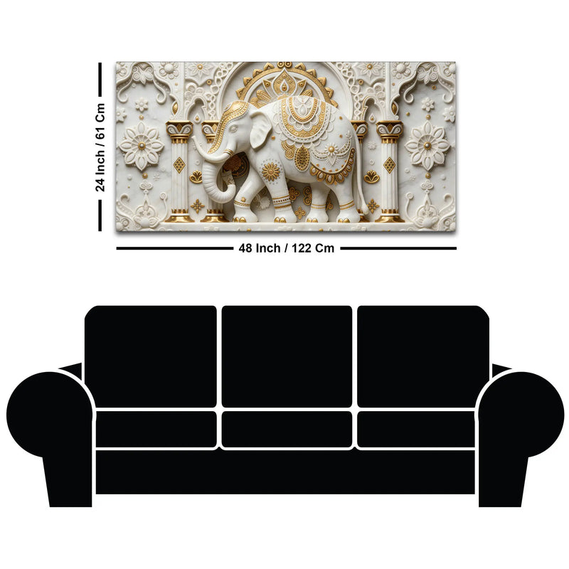 Royal White Elephant in Ornate Palace 3D Canvas Wall Painting