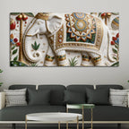 Royal White Elephant with Colorful Mandala 3D Canvas Wall Painting