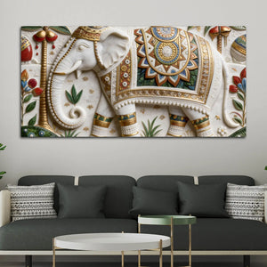 Royal White Elephant with Colorful Mandala 3D Canvas Wall Painting