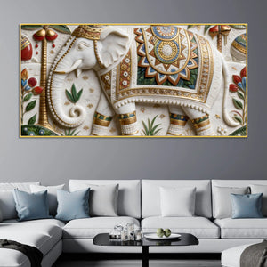Royal White Elephant with Colorful Mandala 3D Canvas Wall Painting