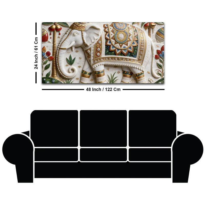 Royal White Elephant with Colorful Mandala 3D Canvas Wall Painting
