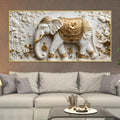 Royal White Elephant with Golden Floral Saddle 3D Canvas Wall Painting