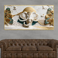 Royal White Elephant with Golden Ginkgo Leaves 3D Canvas Wall Painting