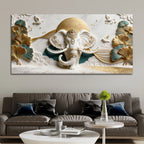 Royal White Elephant with Golden Ginkgo Leaves 3D Canvas Wall Painting