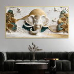 Royal White Elephant with Golden Ginkgo Leaves 3D Canvas Wall Painting