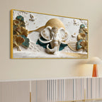 Royal White Elephant with Golden Ginkgo Leaves 3D Canvas Wall Painting