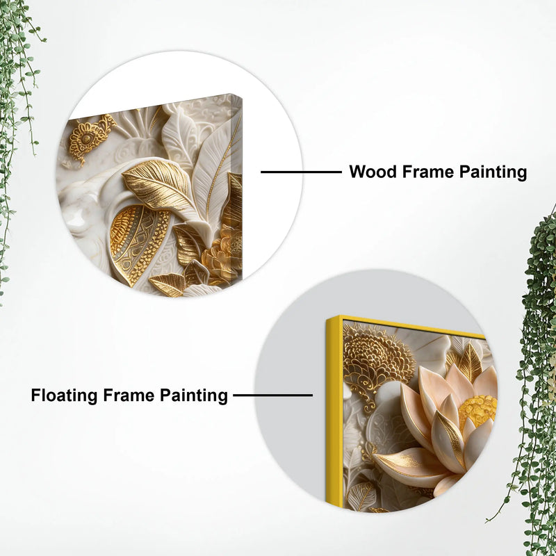Royal White Elephant with Golden Lotus 3D Canvas Wall Painting