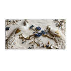 Royal White & Golden Peacock Pair on Blooming Blue Branch 3D Canvas Wall Painting