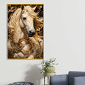 Royal White Horse Floating Frame Crystal Wall Painting